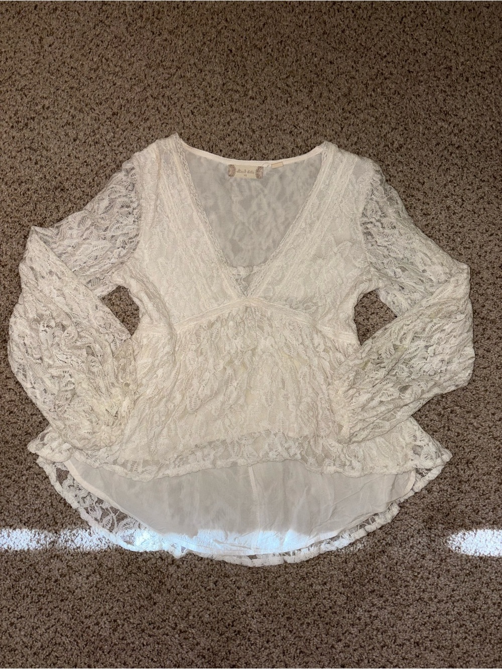 Altar'd State White Lace V-Neck Peplum Blouse